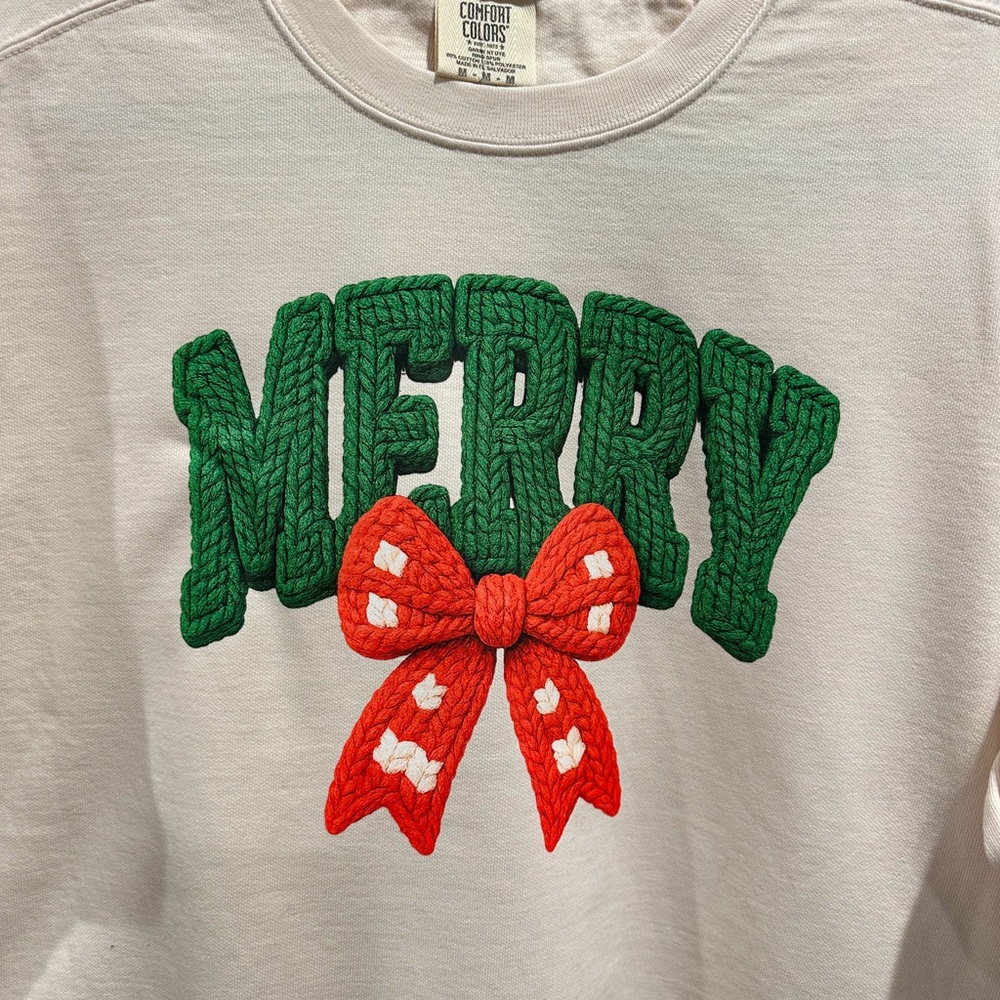 Comfort Colors Green and Red Merry Graphic Crewneck Sweatshirt